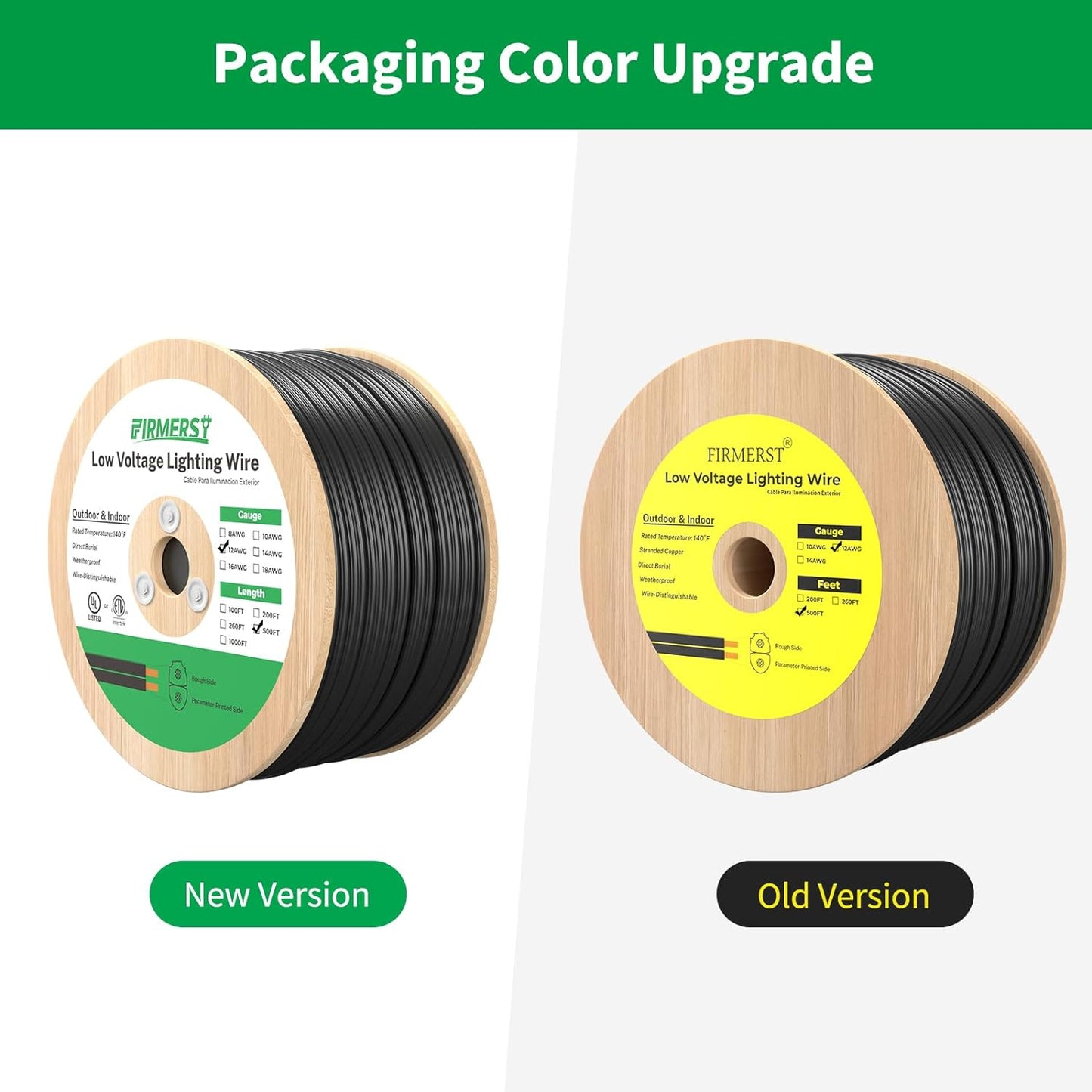 FIRMERST 12/2 Low Voltage Landscape Wire Outdoor Lighting Cable 500 Feet – 12-Gauge 2-Conductor