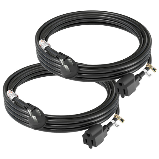 FIRMERST 1875W 14 Gauge Flat Plug Extension Cord 10 ft 15A Black, Pack of 2