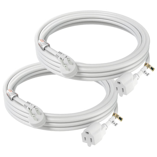 FIRMERST 1875W Flat Plug Extension Cord 10 Feet 14 AWG 15A White, Pack of 2