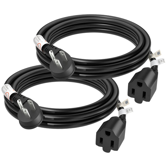 FIRMERST 1875W 14 Gauge 6Ft Flat Plug Extension Cord 15 Amp Black, 2 Packs