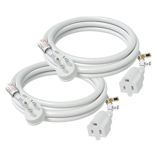 FIRMERST 1875W 15A Flat Plug Extension Cord 6 Feet 14 AWG White Pack of 2