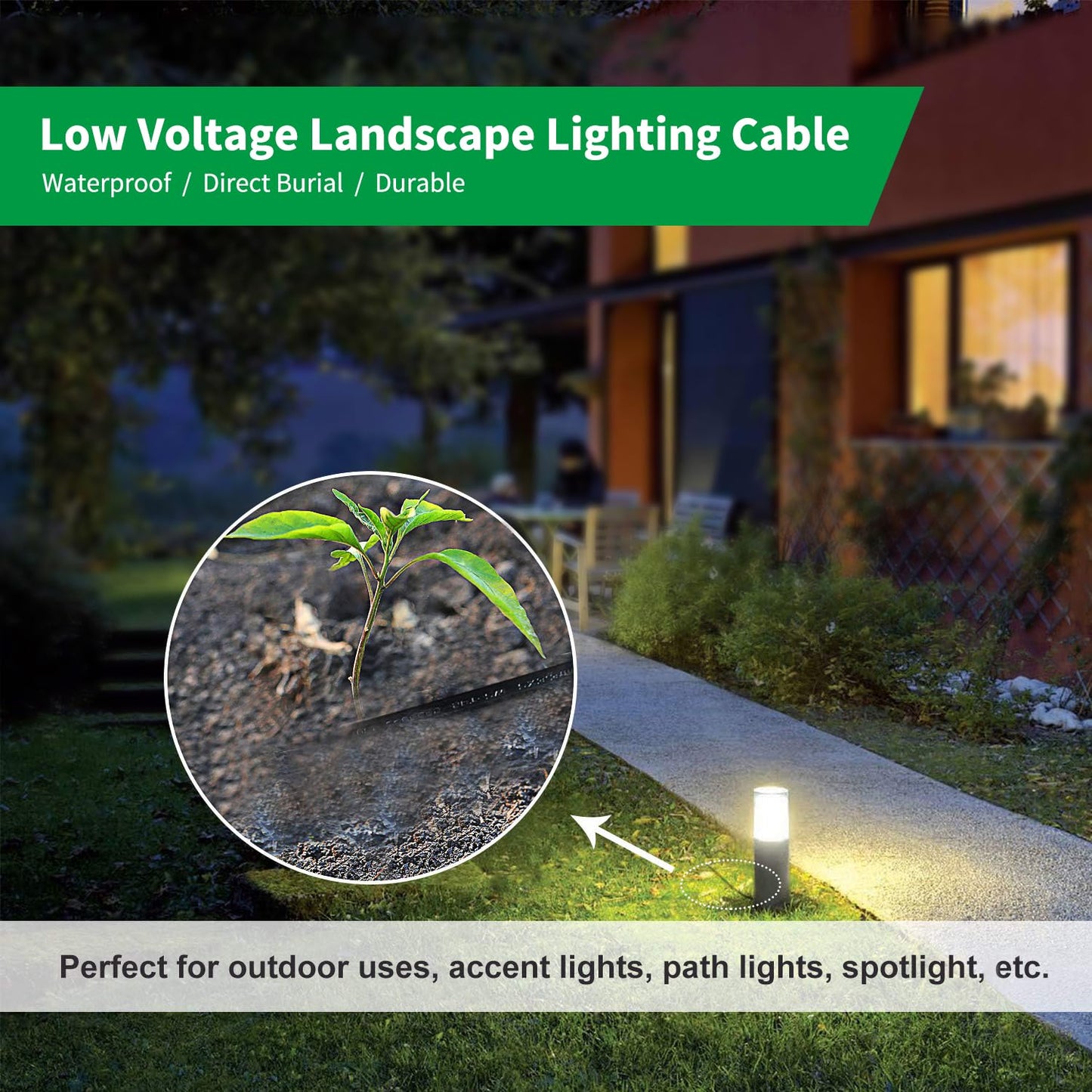 FIRMERST 12/2 Low Voltage Landscape Wire Outdoor Lighting Cable 500 Feet – 12-Gauge 2-Conductor
