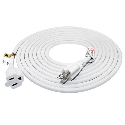 FIRMERST 14 AWG 3 Prong Extension Cord 15 ft 1875W 15A White, UL Listed